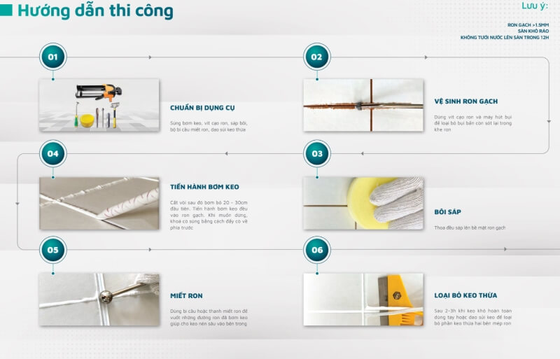 Các bước thi công keo chà ron 2 thành phần