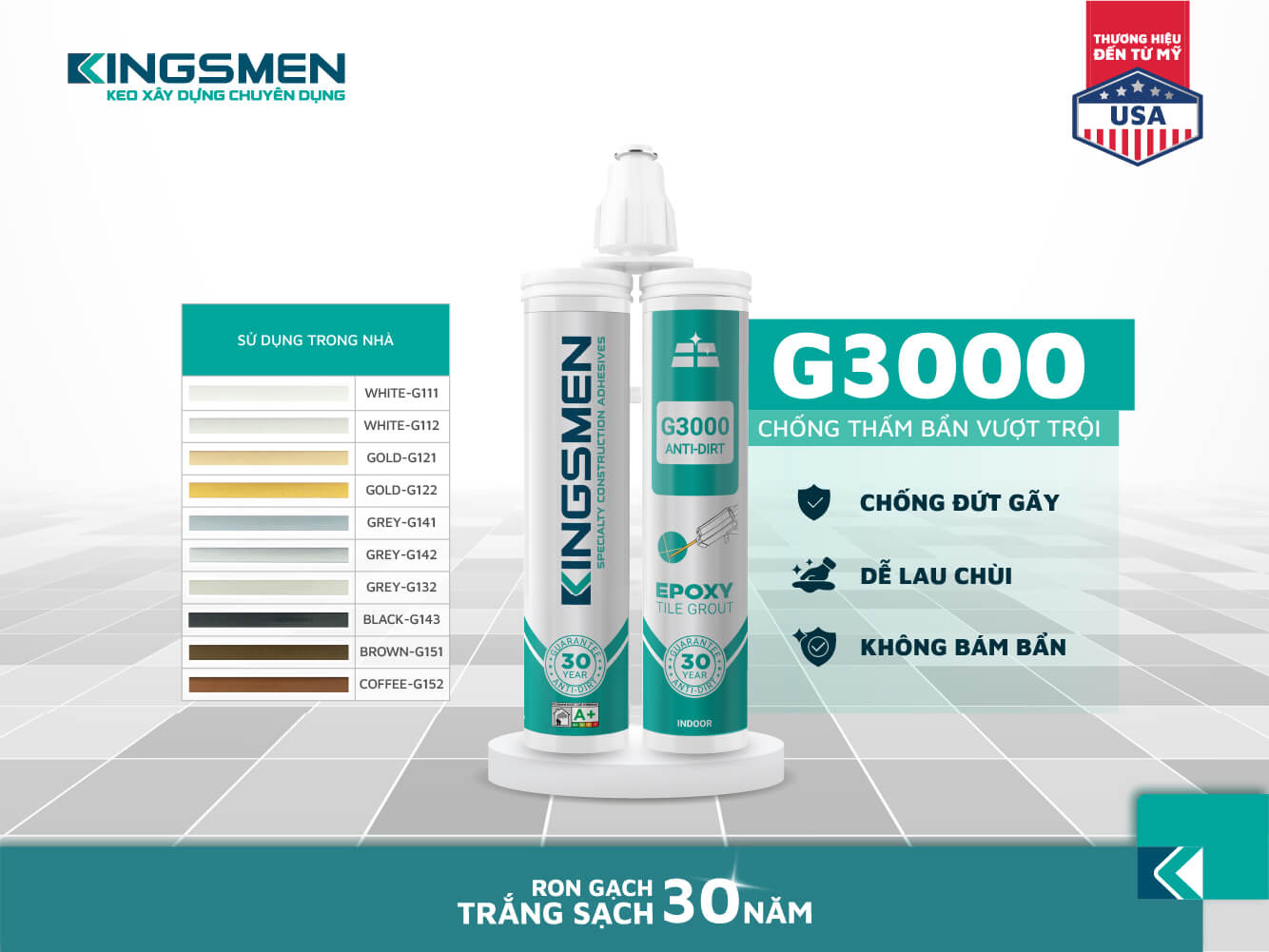 Kingsmen keo ron gạch Epoxy G3000