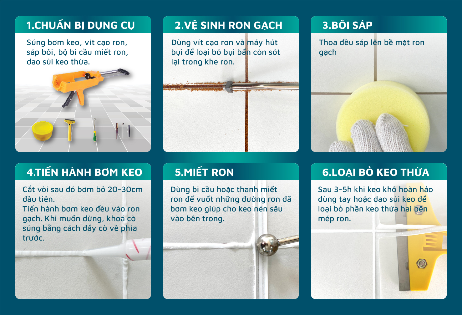 Cách sử dụng keo ron gạch Epoxy thế hệ mới Kingsmen xử lý đường ron bị bong tróc